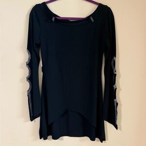 Elegant Black Long Sleeve Top with Rhinestone Accents